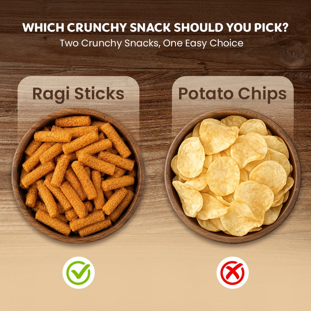 Which Crunchy Snack Deserves a Place in Your Snack Bowl? | Ragi Sticks vs Potato Chips